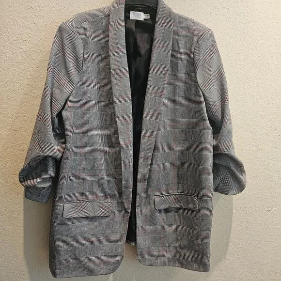 Plaid Dark Academia Career oversized Preppy blazer Work Plaid 1/4 sleeves  20 - Picture 3 of 5